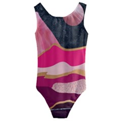 Pink And Black Abstract Mountain Landscape Kids  Cut-out Back One Piece Swimsuit