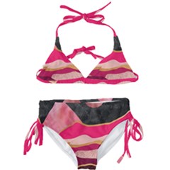 Pink And Black Abstract Mountain Landscape Kids  Classic Bikini Set