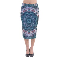 Marbels Glass And Paint Love Mandala Decorative Velvet Midi Pencil Skirt by pepitasart