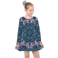 Marbels Glass And Paint Love Mandala Decorative Kids  Long Sleeve Dress by pepitasart