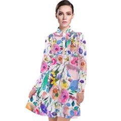 Lovely Pinky Floral Long Sleeve Chiffon Shirt Dress by wowclothings