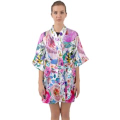 Lovely Pinky Floral Quarter Sleeve Kimono Robe by wowclothings