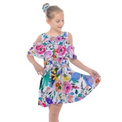 Lovely Pinky Floral Kids  Shoulder Cutout Chiffon Dress by wowclothings