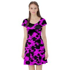 Black And Pink Leopard Style Paint Splash Funny Pattern Short Sleeve Skater Dress by yoursparklingshop