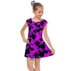 Black And Pink Leopard Style Paint Splash Funny Pattern Kids  Cap Sleeve Dress