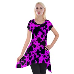 Black And Pink Leopard Style Paint Splash Funny Pattern Short Sleeve Side Drop Tunic by yoursparklingshop