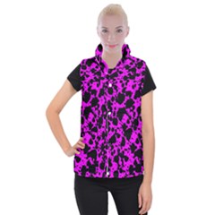 Black And Pink Leopard Style Paint Splash Funny Pattern Women s Button Up Vest by yoursparklingshop