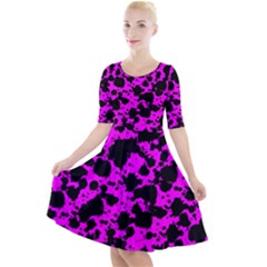 Black And Pink Leopard Style Paint Splash Funny Pattern Quarter Sleeve A-line Dress