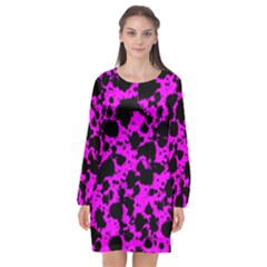 Black And Pink Leopard Style Paint Splash Funny Pattern Long Sleeve Chiffon Shift Dress  by yoursparklingshop