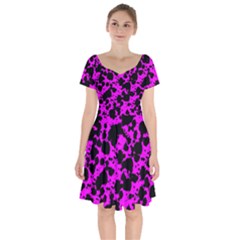 Black And Pink Leopard Style Paint Splash Funny Pattern Short Sleeve Bardot Dress by yoursparklingshop