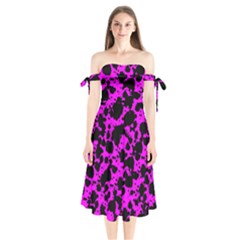 Black And Pink Leopard Style Paint Splash Funny Pattern Shoulder Tie Bardot Midi Dress by yoursparklingshop