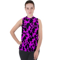 Black And Pink Leopard Style Paint Splash Funny Pattern Mock Neck Chiffon Sleeveless Top by yoursparklingshop