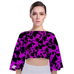 Black And Pink Leopard Style Paint Splash Funny Pattern Tie Back Butterfly Sleeve Chiffon Top by yoursparklingshop