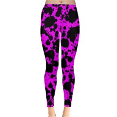 Black And Pink Leopard Style Paint Splash Funny Pattern Inside Out Leggings by yoursparklingshop