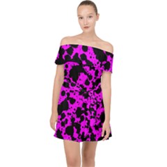 Black And Pink Leopard Style Paint Splash Funny Pattern Off Shoulder Chiffon Dress