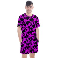 Black And Pink Leopard Style Paint Splash Funny Pattern Men s Mesh Tee And Shorts Set