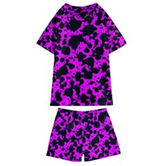 Black And Pink Leopard Style Paint Splash Funny Pattern Kids  Swim Tee And Shorts Set