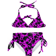 Black And Pink Leopard Style Paint Splash Funny Pattern Kids  Classic Bikini Set