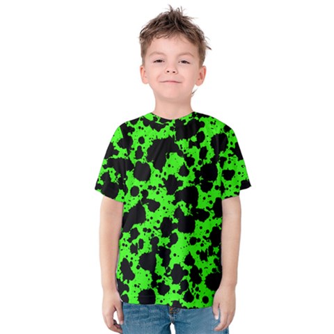 Black And Green Leopard Style Paint Splash Funny Pattern Kids  Cotton Tee by yoursparklingshop