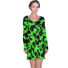 Black And Green Leopard Style Paint Splash Funny Pattern Long Sleeve Nightdress by yoursparklingshop