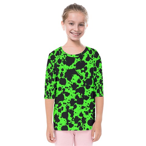 Black And Green Leopard Style Paint Splash Funny Pattern Kids  Quarter Sleeve Raglan Tee by yoursparklingshop