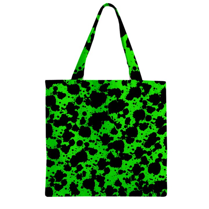 Black and Green Leopard Style Paint Splash Funny Pattern Zipper Grocery Tote Bag