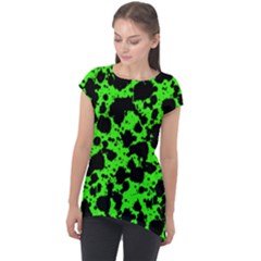 Black And Green Leopard Style Paint Splash Funny Pattern Cap Sleeve High Low Top by yoursparklingshop