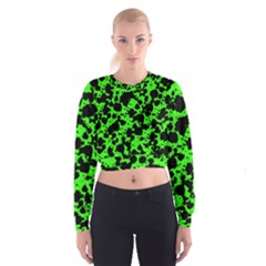 Black And Green Leopard Style Paint Splash Funny Pattern Cropped Sweatshirt by yoursparklingshop