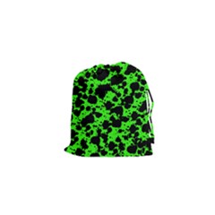 Black And Green Leopard Style Paint Splash Funny Pattern Drawstring Pouch (xs) by yoursparklingshop