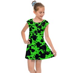 Black And Green Leopard Style Paint Splash Funny Pattern Kids  Cap Sleeve Dress by yoursparklingshop