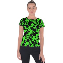 Black And Green Leopard Style Paint Splash Funny Pattern Short Sleeve Sports Top  by yoursparklingshop