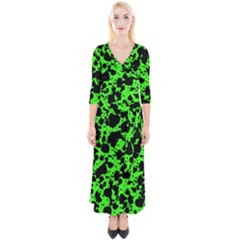 Black And Green Leopard Style Paint Splash Funny Pattern Quarter Sleeve Wrap Maxi Dress by yoursparklingshop