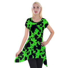 Black And Green Leopard Style Paint Splash Funny Pattern Short Sleeve Side Drop Tunic by yoursparklingshop