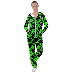 Black And Green Leopard Style Paint Splash Funny Pattern Women s Tracksuit by yoursparklingshop