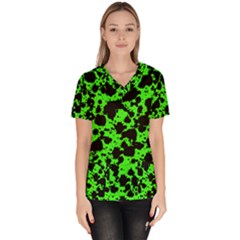 Black And Green Leopard Style Paint Splash Funny Pattern Women s V-neck Scrub Top by yoursparklingshop