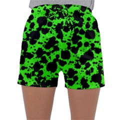 Black And Green Leopard Style Paint Splash Funny Pattern Sleepwear Shorts by yoursparklingshop