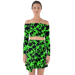 Black And Green Leopard Style Paint Splash Funny Pattern Off Shoulder Top With Skirt Set by yoursparklingshop