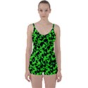 Black and Green Leopard Style Paint Splash Funny Pattern Tie Front Two Piece Tankini View1