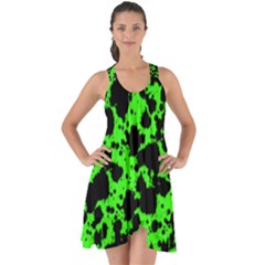 Black And Green Leopard Style Paint Splash Funny Pattern Show Some Back Chiffon Dress by yoursparklingshop