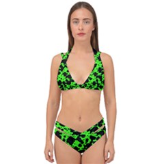 Black And Green Leopard Style Paint Splash Funny Pattern Double Strap Halter Bikini Set by yoursparklingshop