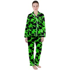 Black And Green Leopard Style Paint Splash Funny Pattern Satin Long Sleeve Pyjamas Set by yoursparklingshop