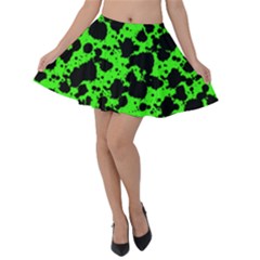 Black And Green Leopard Style Paint Splash Funny Pattern Velvet Skater Skirt