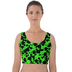 Black And Green Leopard Style Paint Splash Funny Pattern Velvet Crop Top