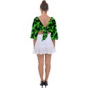 Black and Green Leopard Style Paint Splash Funny Pattern Tie Back Butterfly Sleeve Chiffon Top View2