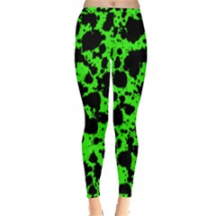 Black And Green Leopard Style Paint Splash Funny Pattern Inside Out Leggings by yoursparklingshop