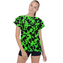 Black And Green Leopard Style Paint Splash Funny Pattern Ruffle Collar Chiffon Blouse