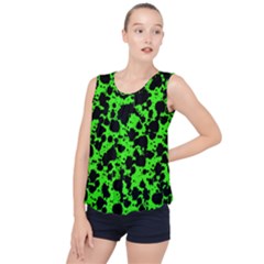 Black And Green Leopard Style Paint Splash Funny Pattern Bubble Hem Chiffon Tank Top