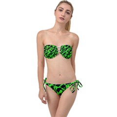 Black And Green Leopard Style Paint Splash Funny Pattern Twist Bandeau Bikini Set