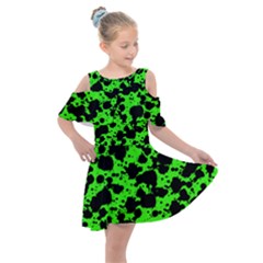 Black And Green Leopard Style Paint Splash Funny Pattern Kids  Shoulder Cutout Chiffon Dress by yoursparklingshop