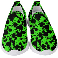 Black And Green Leopard Style Paint Splash Funny Pattern Kids  Slip On Sneakers